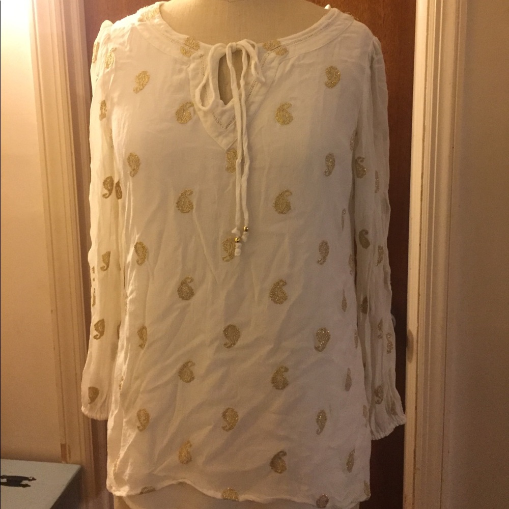 Charter Club gold embroidered top size petite s